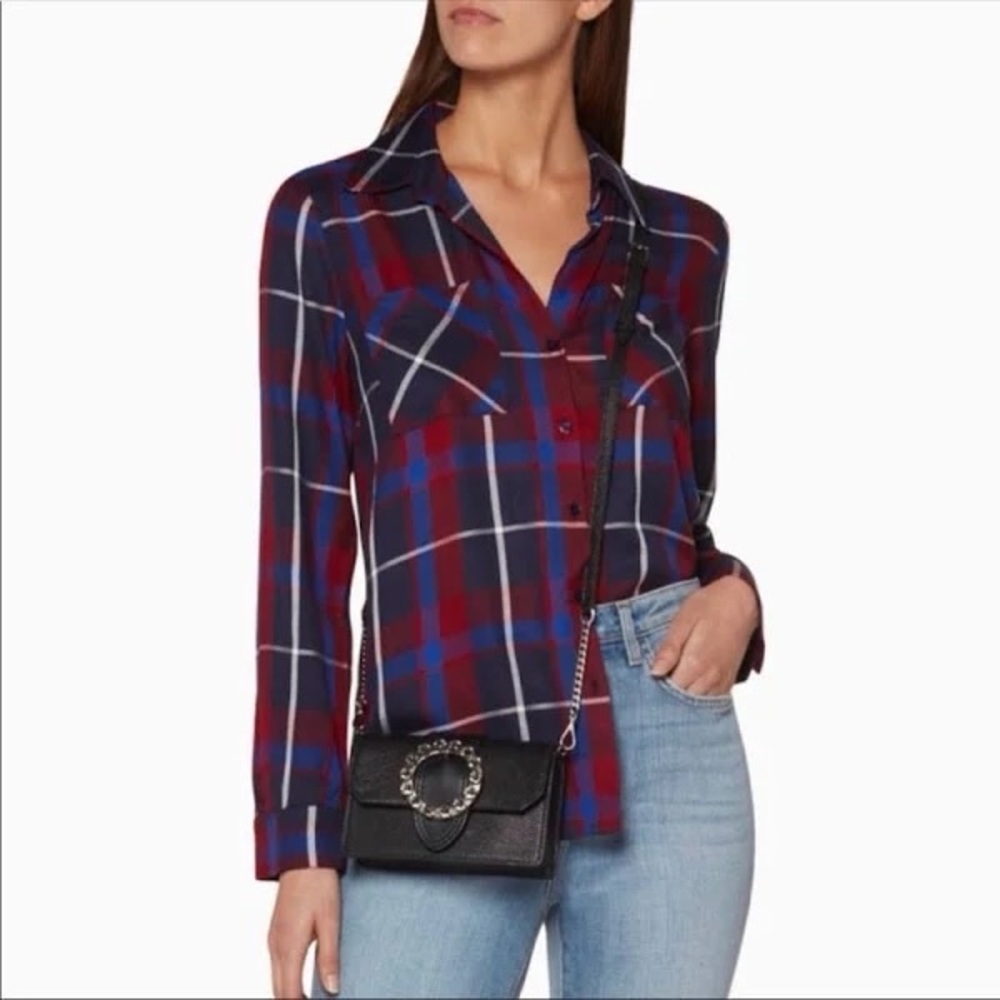 L’AGENCE Denise Plaid and Silk Button Down Shirt